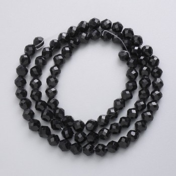 Czech Crystal Beads on Beading Thread, Black Matte, Faceted Round Bead, 6 mm diameter, 52 cm length