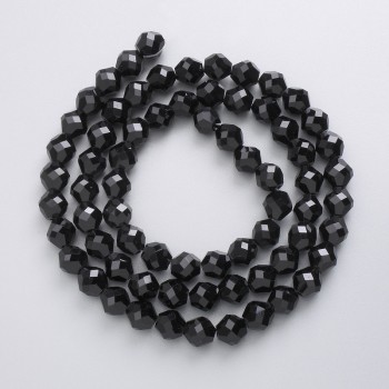 Czech Crystal Beads on Beading Thread, Black Matte, Faceted Beads, 7 mm Diameter, 49 cm Length