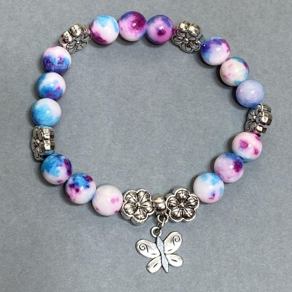 Variscite Bracelet (Acrylic) 8mm Beads with Metal Inserts, 18 cm length, stretch