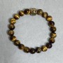 Tiger's Eye Bracelet with Smooth Beads, 8 mm Diameter, Metal Inlay, 18 cm Length, Stretch