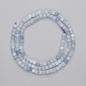 Aquamarine beads, faceted cubes, 3×3 mm, on thread, length 39 cm+