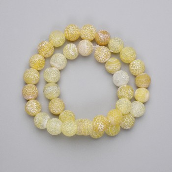 Yellow Frost Agate Beads, Smooth Round Balls, 10 mm Diameter, Strung on Beading Thread, 36 cm Length