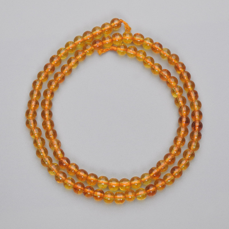 Citrine Beads, Smooth Round Balls, 5mm Diameter, on Thread, 37 cm Length