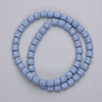 Blue volcanic lava beads, cylindrical, 6x6 mm, on thread, length 38 cm+