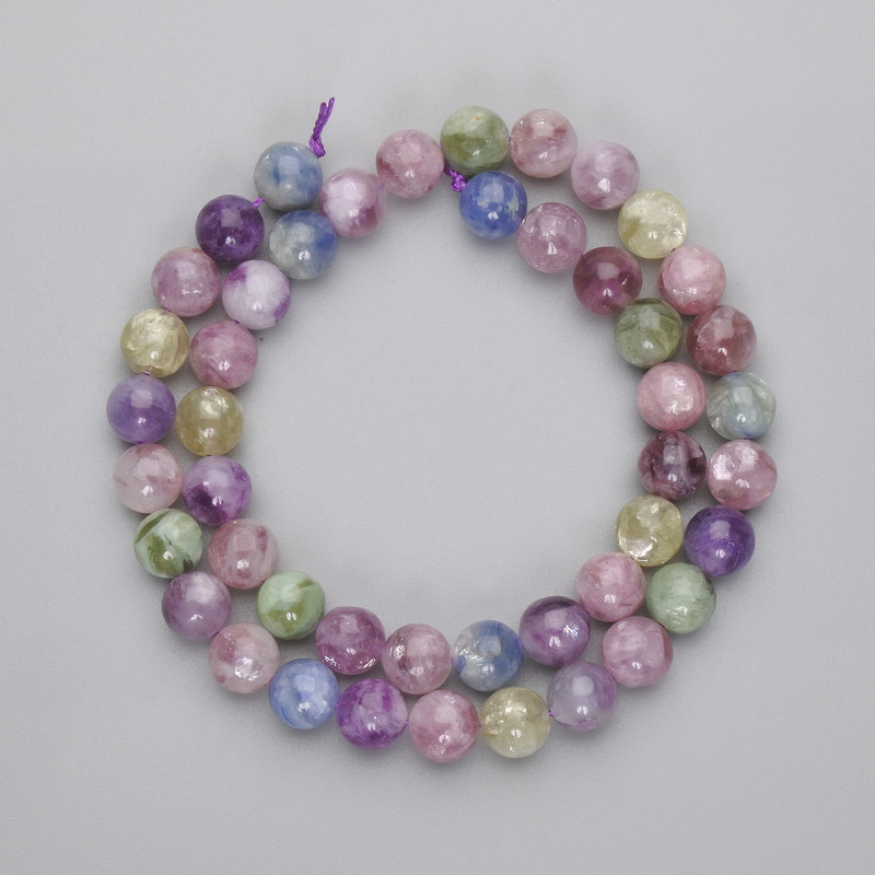 Lepidolite beads, smooth ball, diameter 8.5 mm, length 38 cm on thread