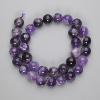 Amethyst beads, smooth round balls, 12 mm diameter, 38 cm length on thread