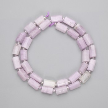 Kunzite Beads Faceted, 10–11×6.5 mm, with 3 mm seed beads, on thread