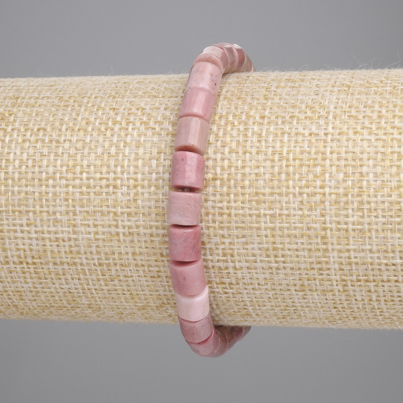 Rhodonite bracelet, cylindrical, 6x6 mm +/- (stretch), 18 cm long