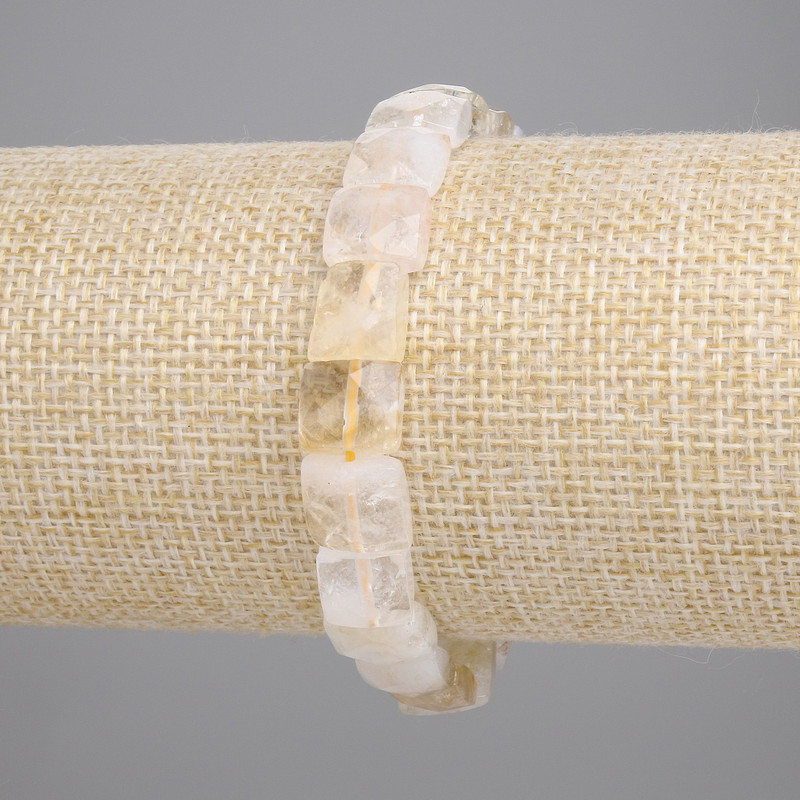 Square-cut faceted citrine bracelet, approx. 9–10x9–10 mm, stretch, length 18 cm