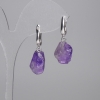 Earrings with polished amethyst stones 11-15×9-14 mm +/- (assorted sizes), length 32 mm+