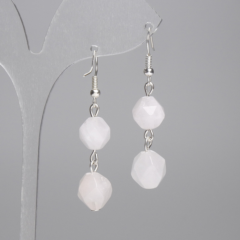 Pink Quartz Earrings - Faceted 10x9 mm, Length 40 mm