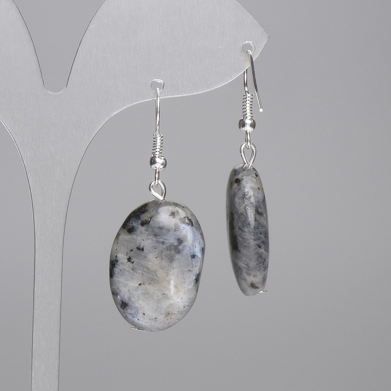 Larvikite Oval Earrings 25x18 mm, length approx. 45 mm