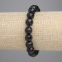 Agate Bracelet (artificial) with Black Czech Glass Faceted Beads, 10 mm, 18 cm Stretch
