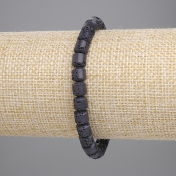 Bracelet made of black volcanic lava, cylindrical beads 6×6 mm, 18 cm long, elastic