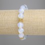 Moonstone (Opalite) Bracelet with Faceted Beads, 11×10 mm, with Metal Inserts, Stretch, 18 cm Length ±