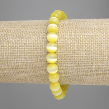 Yellow Cat's Eye Bracelet (Synthetic) - Smooth beads, 8 mm diameter, 18 cm length, stretch