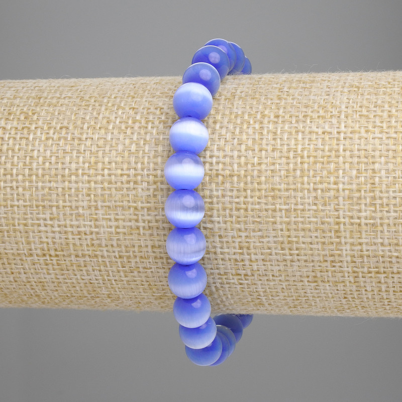 Blue Cat's Eye Bracelet (synthetic) smooth beads, 8 mm diameter, 18 cm length, stretch