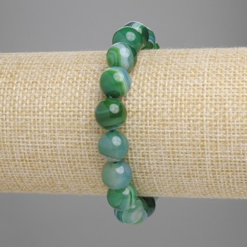 Bracelet with green agate, smooth beads, 10mm diameter, 18cm length, elastic