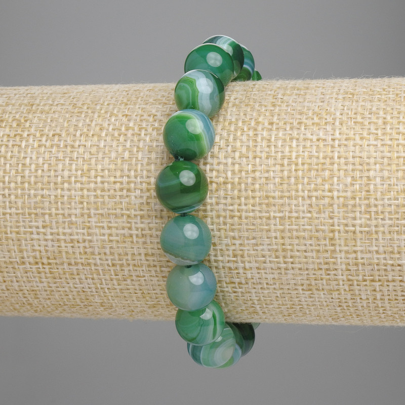 Bracelet with green agate, smooth beads, 10mm diameter, 18cm length, elastic