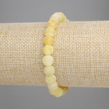 Yellow frosted agate bracelet with smooth 8 mm beads, 18 cm length, stretch