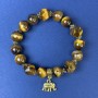 Tiger's Eye Bracelet with smooth 10 mm beads and 11 mm faceted beads, stretchy, length 18 cm ±