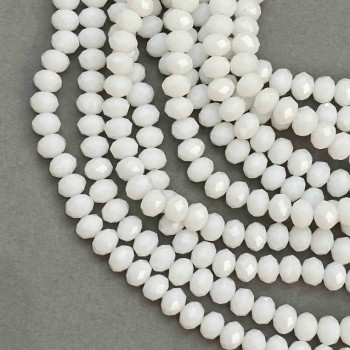 White Matte Czech Crystal Beads on Fishing Line, Faceted Rondelle, 8×6 mm, 39 cm long