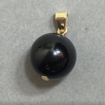 Pendant of Silvery Obsidian Bead, 14 mm diameter, 24 mm length