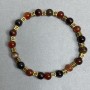 Tiger's Eye and Agate Bracelet with Smooth 6mm Beads, Metal Inserts, 18 cm Stretch Bracelet