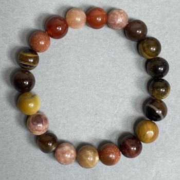 Tiger's Eye, Lepidolite and Carnelian Bracelet, Smooth 10mm Beads, 18 cm Stretch