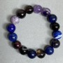 Bracelet with Amethyst, Agate, and Smoky Quartz, Smooth 12mm Beads, 18 cm Elastic