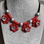Necklace Red Flowers with White Crystal, diameter 35×29 mm, beads 11 mm, on cords, length 45–50 cm