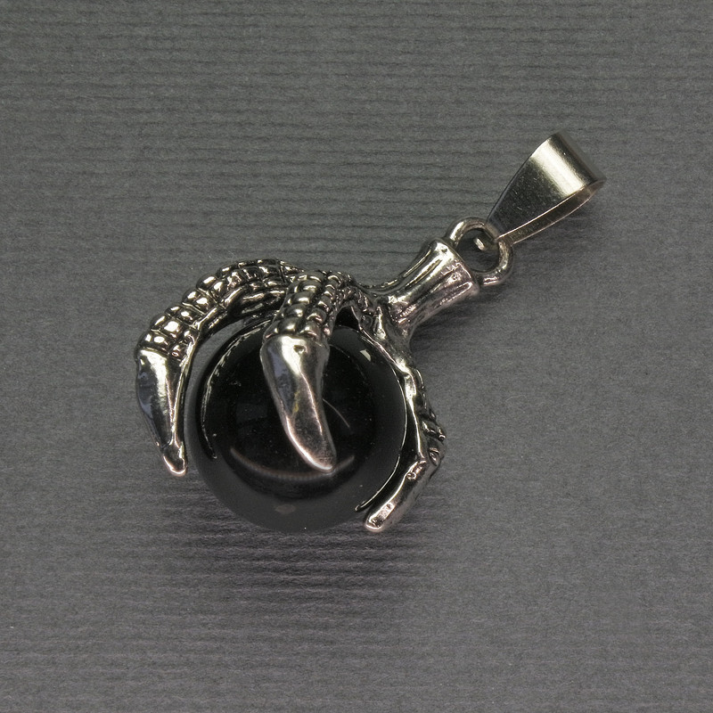 Pendant Agate Paw with Sphere 18x37 mm ± Silver-Toned Metal