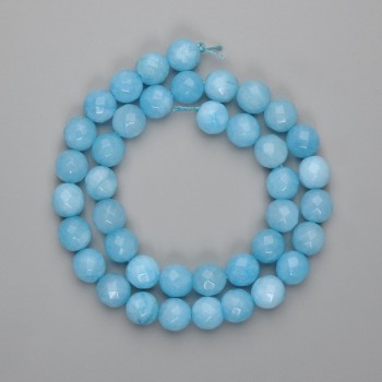 Faceted Aquamarine Beads, 9.5 mm diameter, 38 cm on thread
