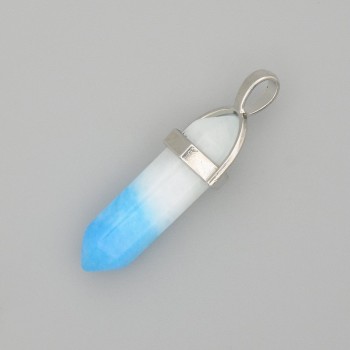 Toned Quartz Pendant, White-Blue Hexagon, 4 cm+