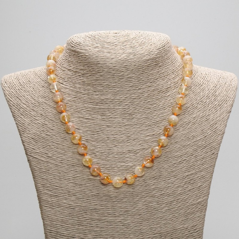 Citrine Necklace with Smooth Beads, 8 mm Diameter, 45 cm Length ± with Clasp