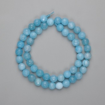 Aquamarine Beads, Faceted Round 8mm, 37 cm Length on Thread