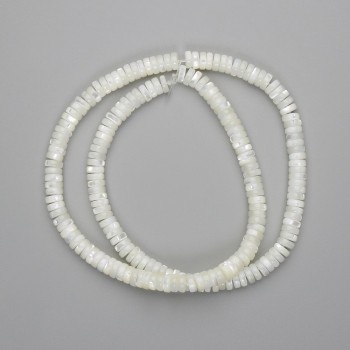 Mother-of-Pearl Rondelle Beads, 5 mm Diameter, 5x2 mm, on Thread