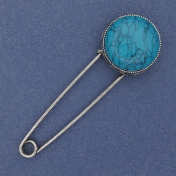 Turquoise Brooch Pin, 78 × 24 mm, silver-tone metal