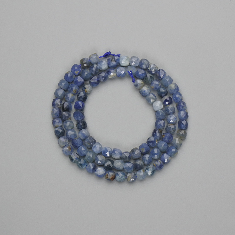Kyanite beads, faceted cube 4x4 mm, length about 39 cm, on thread