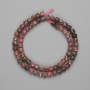 Rhodonite beads, faceted cube 5x5 mm, length 37 cm ± on thread