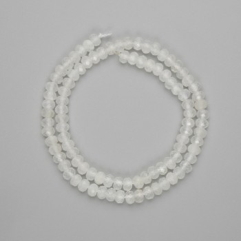 Beads of white quartz, faceted rondelle, 6x4mm, length about 38 cm on thread