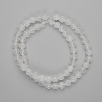 White quartz beads, smooth round 6.5 mm, length approx. 38 cm on thread