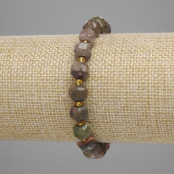 Landscape Jasper Bracelet, Faceted Cube 8x8 mm +/- with 3 mm Seed Beads +/-, 18 cm +/- Stretch