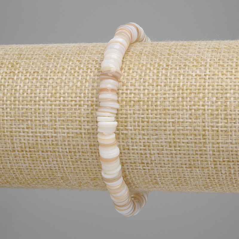 Bracelet with Scapharca shell rondelle beads, 6x1-1.5 mm, 18 cm, elastic