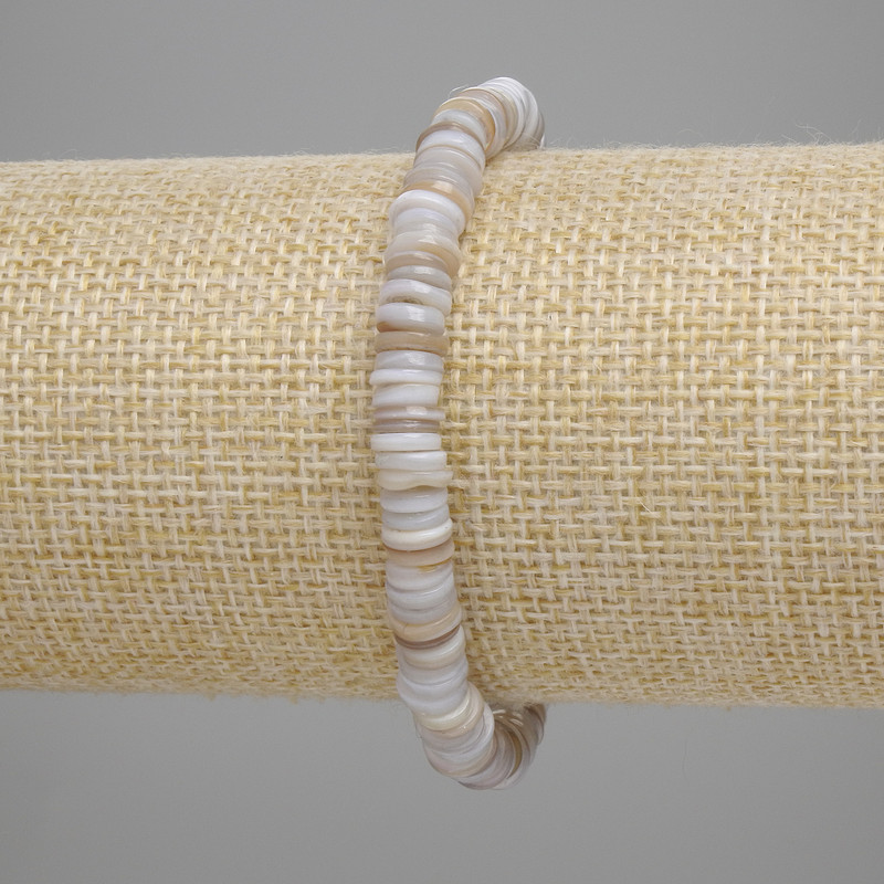 Bracelet with Skafarka shell rondelle, diameter 6x1-1.5 mm, length 18 cm, stretch