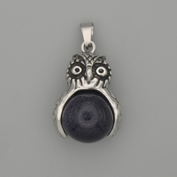 Owl Pendant with Aventurine Night Cairo, silver-toned metal, 30×20 mm, length 37 mm