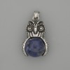 Pendant Owl with Sodalite in Silver-Tone Metal, diameter 30×20 mm, length 37 mm