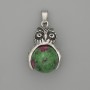 Owl Pendant Zoisite, Silver-Toned Metal, 30x20 mm diameter ±, 37 mm length ±