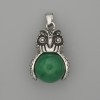 Owl Pendant Chrysoprase, Silver-Toned Metal, 30x20 mm diameter, 37 mm length ±