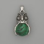 Owl Pendant with Malachite, Silver-Tone Metal, diameter 30x20 mm, length 37 mm ±